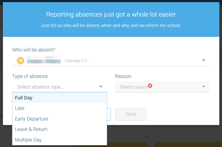 A screenshot of reporting abuse section of the school messenger app