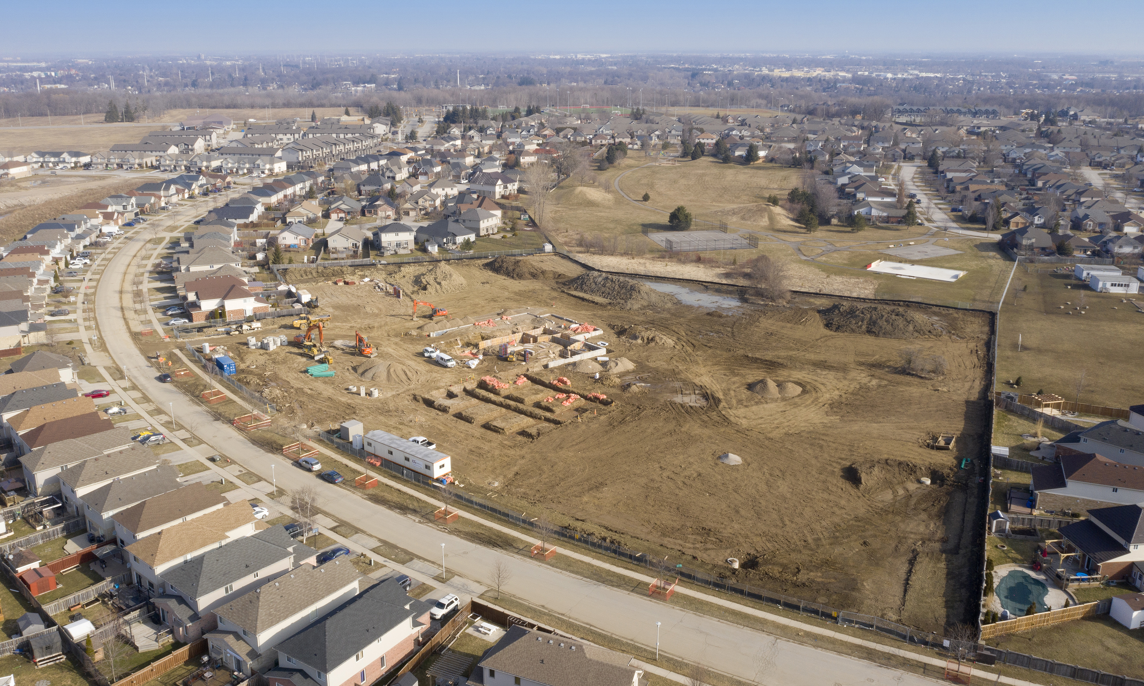 Aerial view of construction on Summerside Public School