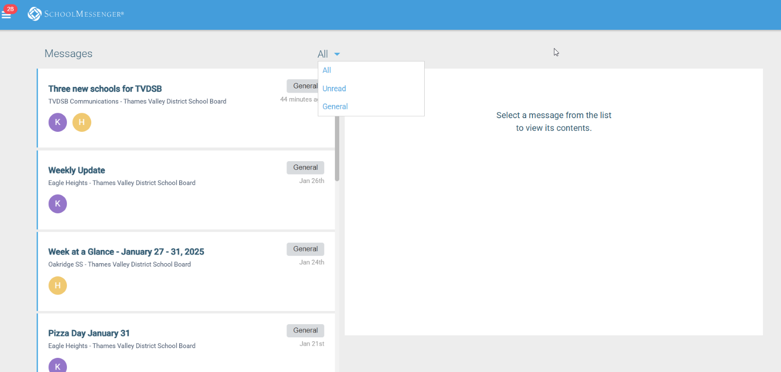 A screenshot of school messenger messages