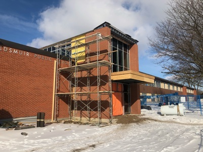 Construction on the exterior of Tweedsmuir Public School