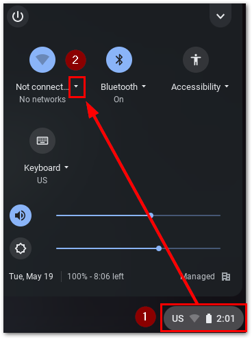Bottom right of Chromebook time and Wi-Fi setting