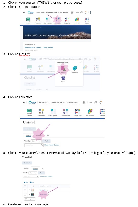 Contacting Teachers Through Brightspace