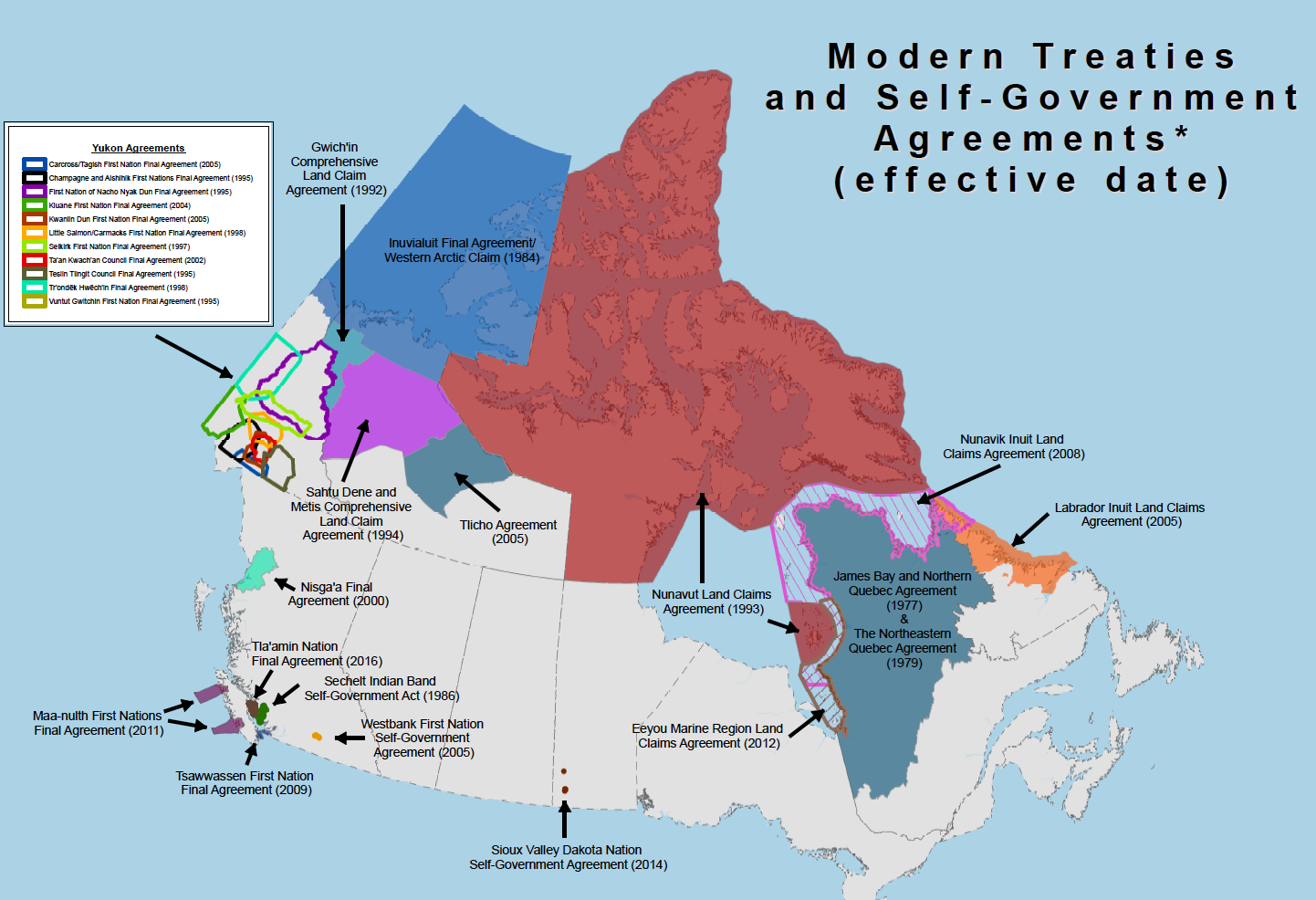 A map of the Modern Treaties in Canada